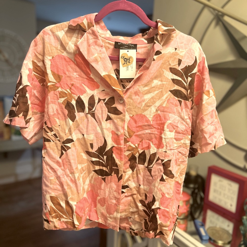 Mink pink linen shirt, size small new with tags